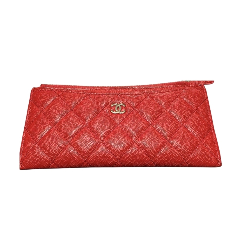 CHANEL Caviar Quilted Classic Zip Pouch In Red All Inclusive